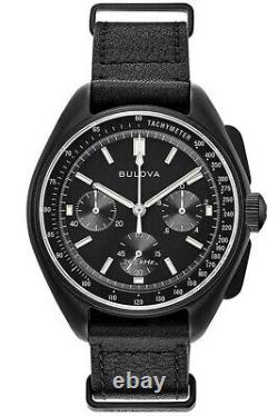 Bulova Special Edition Lunar Pilot Chrono 30m S. Steel Leather Watch 98A186