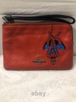 COACH Special Edition Marvel Spider-Man Red Leather Corner Zip Designer Wristlet