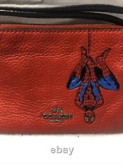 COACH Special Edition Marvel Spider-Man Red Leather Corner Zip Designer Wristlet