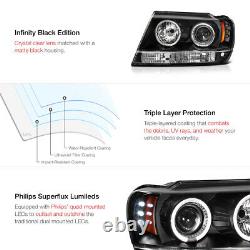 For 99-04 Jeep Grand Cherokee WJ WG Black LED Halo Angel Eye Projector Headlight