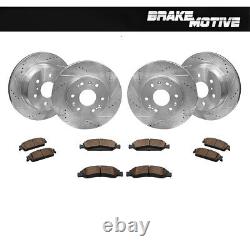 Front+Rear Rotors Ceramic Brake Pads For Escalade Chevy Avalanche Tahoe Yukon
