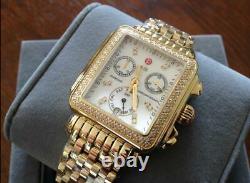 Michele Signature Special Edition Chronograph Gold DECO MOP Diamond Dial Watch
