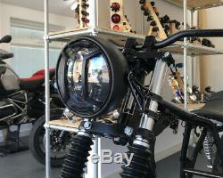 Motorcycle LED Headlight 7.7 with Armour Grill Retro Cafe Racer & Scrambler