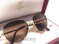 Vintage Cartier Salisbury Rimless Gold Special Edition Brown Lens Sunglasses
