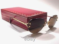 Vintage Cartier Salisbury Rimless Gold Special Edition Brown Lens Sunglasses