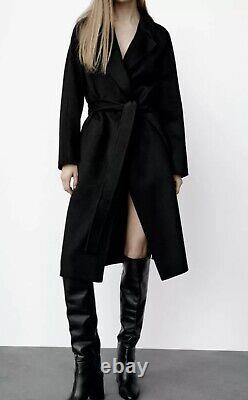 Zara Belted Wool Coat Special Edition Black New Size L Ref. 8491/225