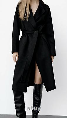 Zara Belted Wool Coat Special Edition Black New Size S Ref. 8491/225