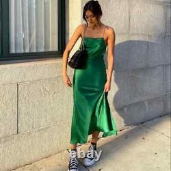 Zara New Special Edition Emerald Green Long Silk Dress Size M Ref. 5919/509