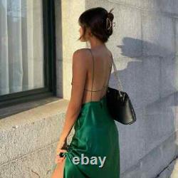 Zara New Special Edition Emerald Green Long Silk Dress Size M Ref. 5919/509