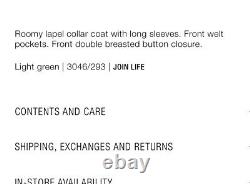 Zara Women Oversized Coat Special Edition Light Green Sz S New